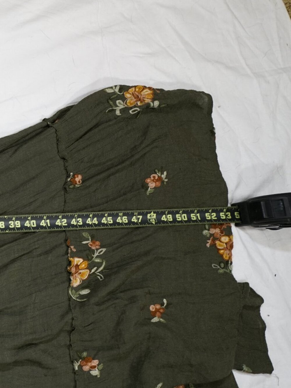 Fig and Flower Olive Green Embroidered Flora Boho Prairie Maxi Dress L - Picture 6 of 6